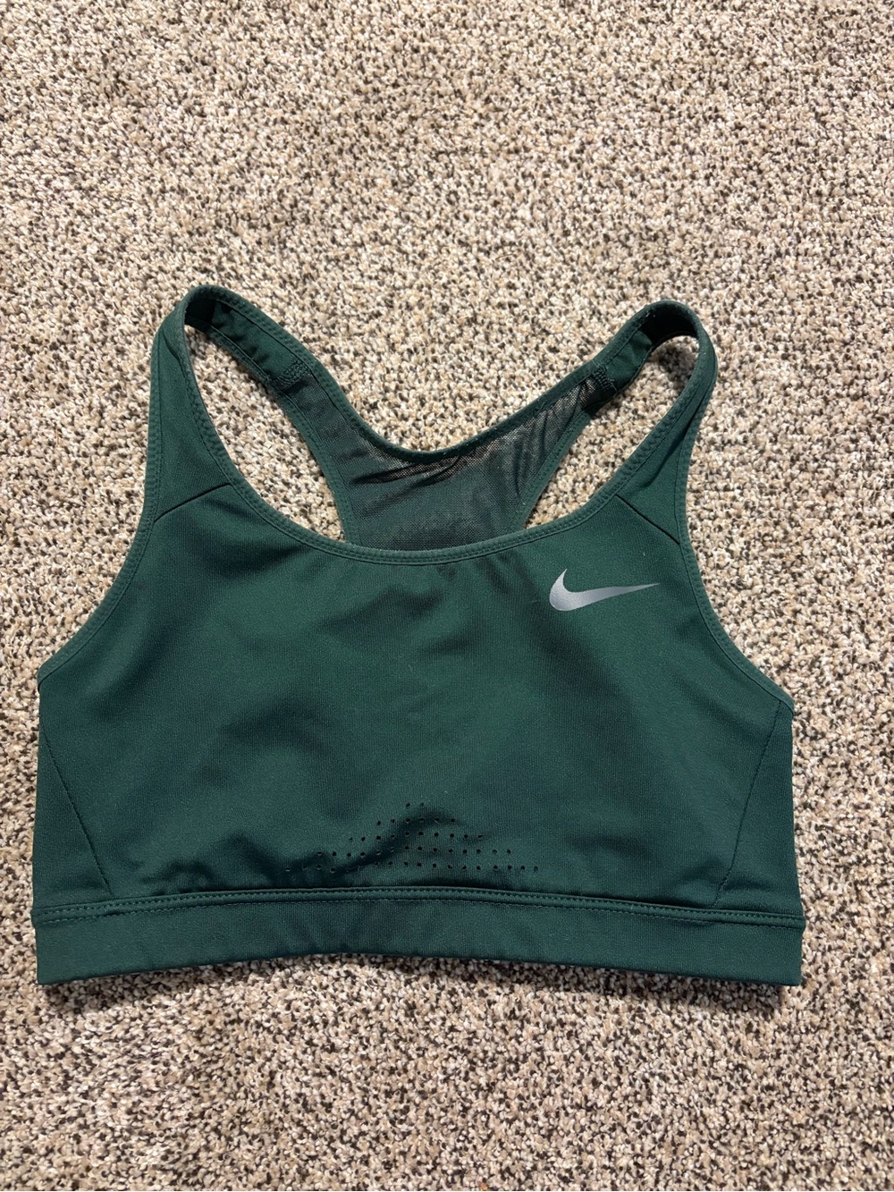 Nike Dark Green Racerback Sports Bra with Silver Swoosh